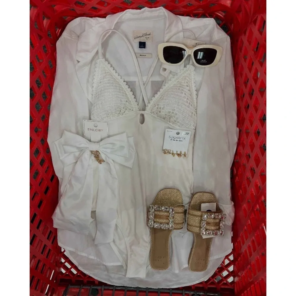 Kelsey Rhinestone Buckle Slide Sandals A New Day Tan Square Toe, Block Heel - Picture 7 of 9